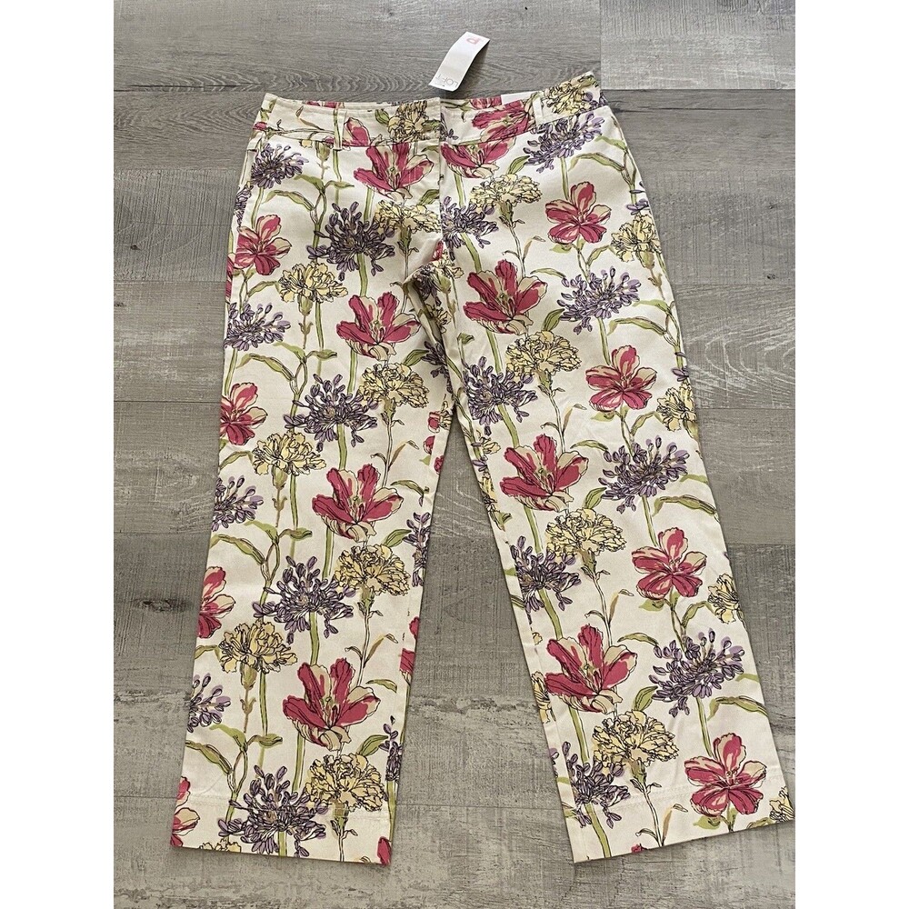 ANN TAYLOR Loft Women's Floral Stretch Capri Marisa Pants Ribbed Spring 6p NEW
